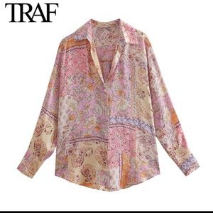 Zara Printed Silk Button Down